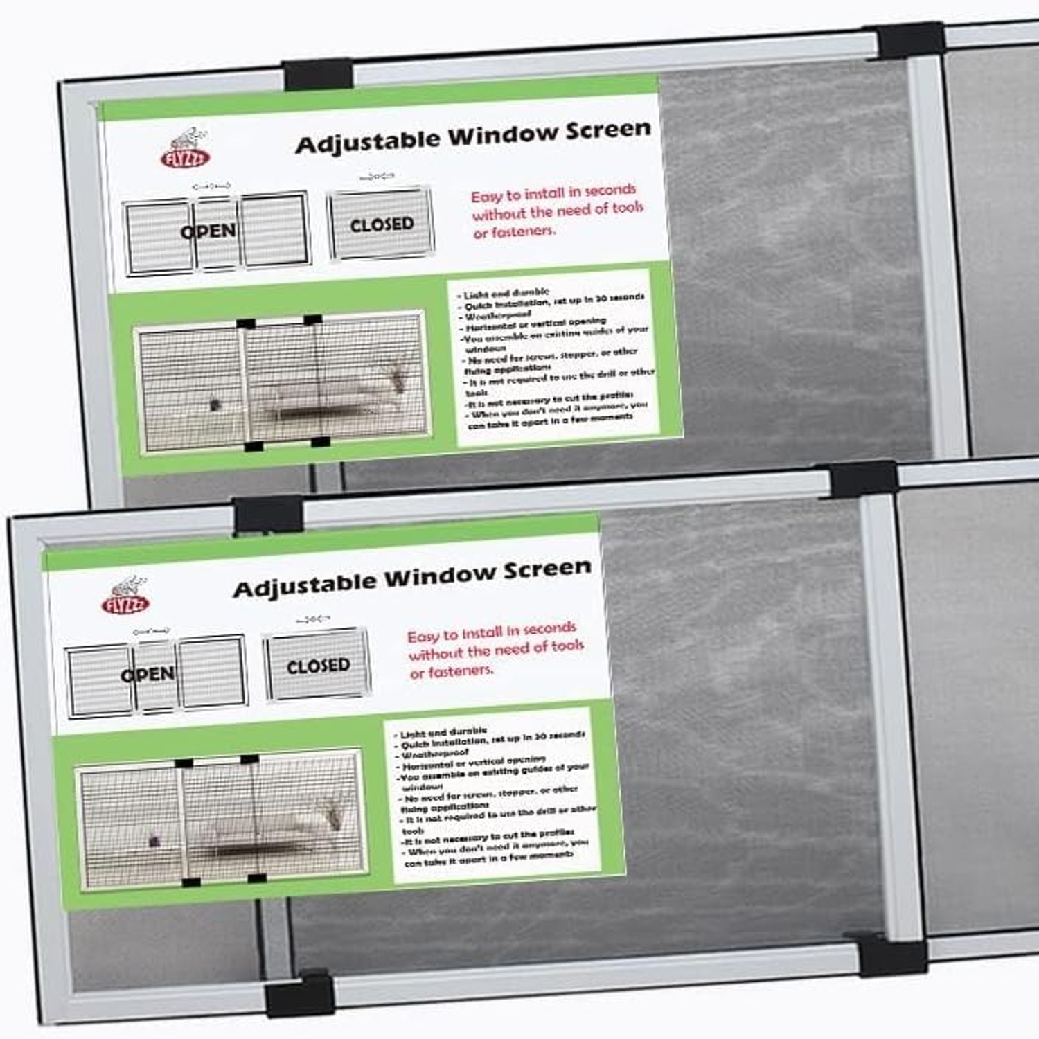 Adjustable Sliding Window Screen, 20 Inch High, Expands 28 to 52 Inches, detail view